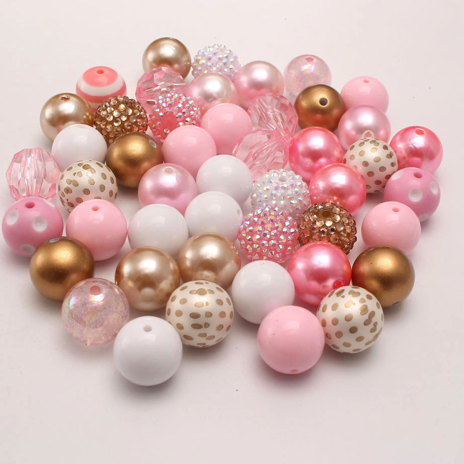 Wholesale 50pcs Pink+gold Print 20MM Acrylic Large Beads